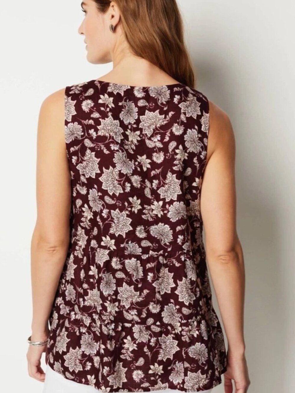 J. Jill Linen Tank Top Floral Babydoll Summer Y2K Beachy Boho Oversized Preppy M - Picture 3 of 9